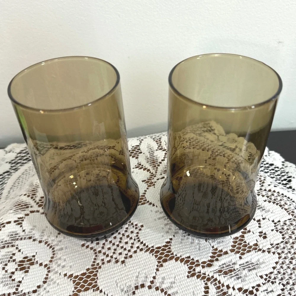 Libbey Glasses Smoke Brown Highball Tumblers Mid Century Flared 1970s Set of 2